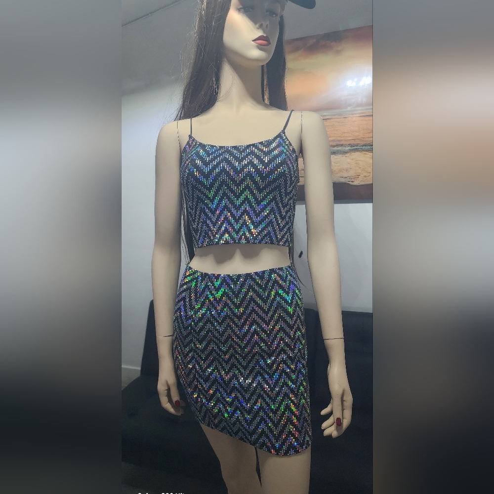 Sequin Chevron Crop Top and Skirt Set